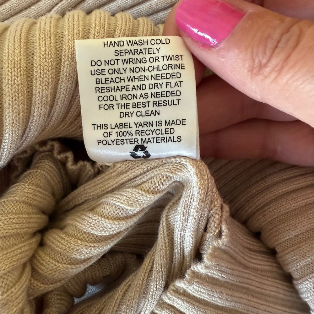Tan Ribbed Sheath Dress Mock Neck - Picture 9 of 9